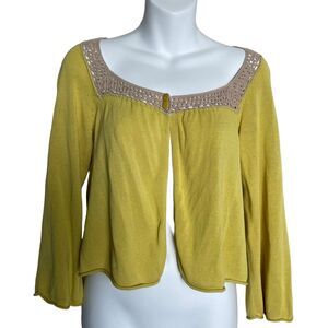 Anthropologie Guinevere Cardigan With Crotchet Neck Cotton/linen SZ M